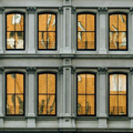Large windows of a building in Tribeca neighborhood of New York City